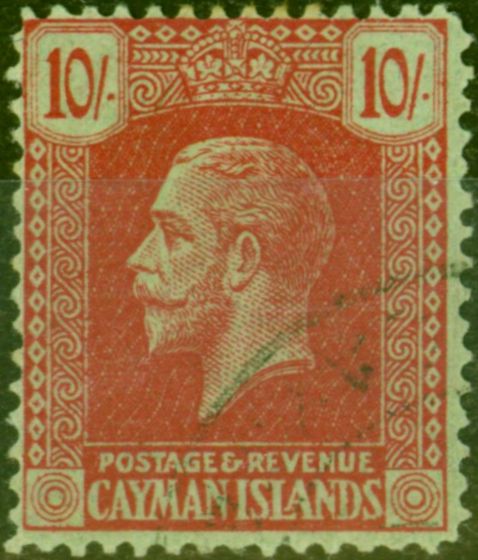 Old Postage Stamp from Cayman Islands 1926 10s Carmine-Green SG83 Fine Used