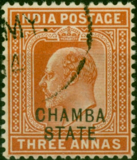 Chamba 1905 3a Orange-Brown SG34 Fine Used . King Edward VII (1902-1910) Used Stamps