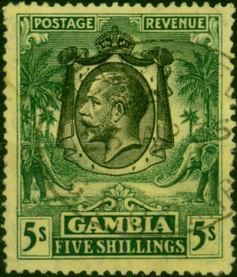 Gambia 1926 5s Green-Yellow SG141 Fine Used. King George V (1910-1936) Used Stamps