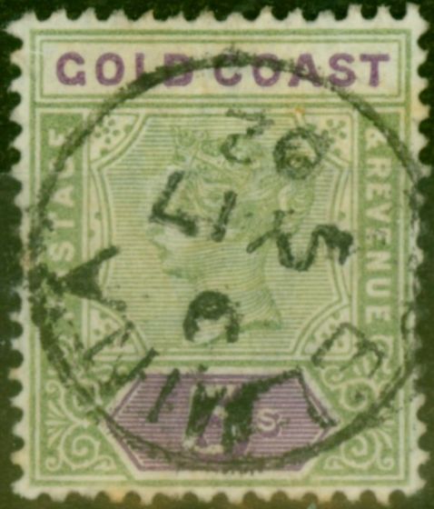 Rare Postage Stamp Gold Coast 1900 5s Green & Mauve SG33 Fine Used
