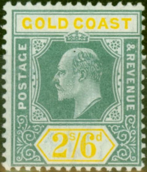 Old Postage Stamp Gold Coast 1906 2s6d Green & Yellow SG57 Fine LMM