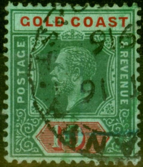 Valuable Postage Stamp from Gold Coast 1913 10s Green & Red-Green SG83 Fine Used