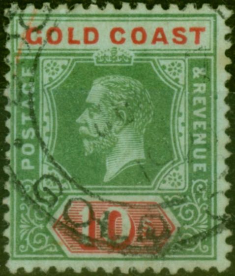 Old Postage Stamp from Gold Coast 1916 10s on Blue-Green Olive Back SG83a Fine Used