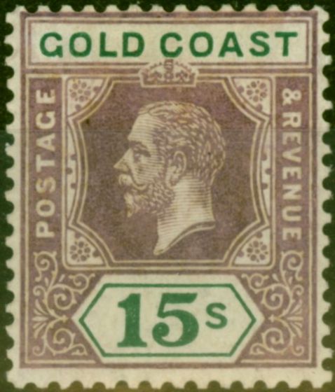 Valuable Postage Stamp from Gold Coast 1921 15s Dull Purple & Green SG100 Fine Mtd Mint