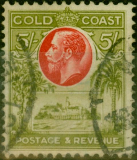 Valuable Postage Stamp Gold Coast 1928 5s Carmine & Sage-Green SG112 Fine Used
