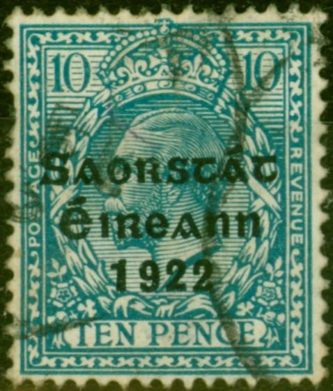Old Postage Stamp Ireland 1922 10d Turquoise-Blue SG62 Fine Used Stamp