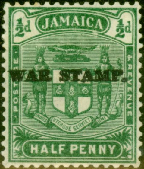 Rare Postage Stamp from Jamaica 1916 1/2d Yellow-Green SG68b Opt Double Fine Lightly Mtd Mint