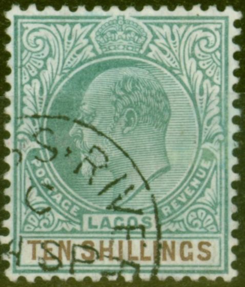 Valuable Postage Stamp from Lagos 1904 10s Green & Brown SG63 Superb Used