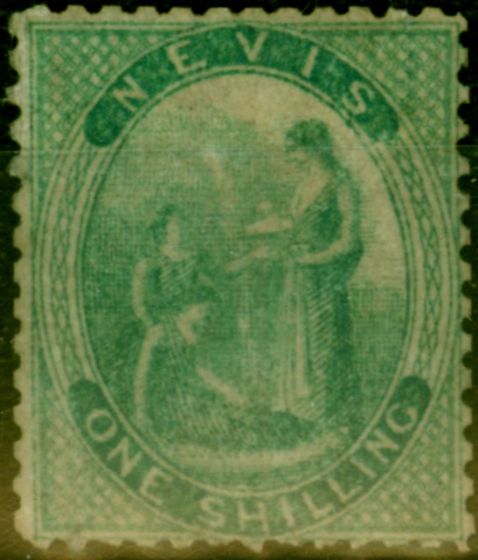 Rare Postage Stamp from Nevis 1862 1s Green SG4 Fine Mtd Mint (2)
