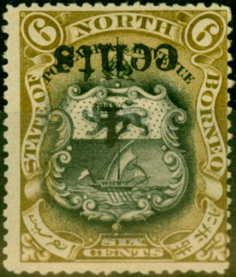 Valuable Postage Stamp from North Borneo 1904 4c on 6c Black & Bistre-Brown SG147a Surch Inverted Fine Mint