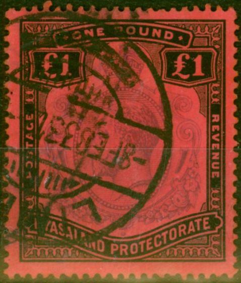 Collectible Postage Stamp from Nyasaland 1913 £1 Purple & Black-Red SG98 Fine Used