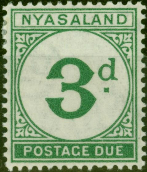 Old Postage Stamp Nyasaland 1950 3d Green SGD3 V.F LMM (2)