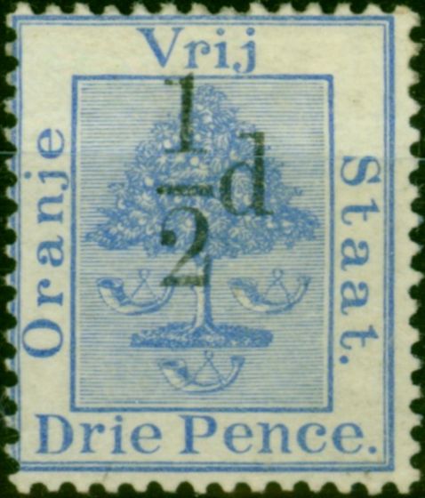 Old Postage Stamp O.F.S 1896 1/2d on 3d Ultramarine SG69 Fine MM