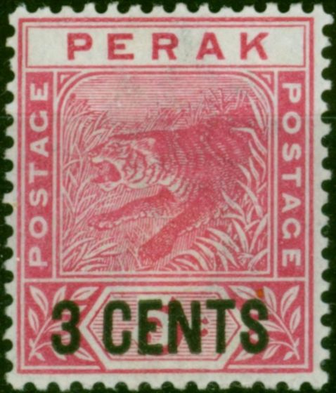 Perak 1895 3c on 5c Rose SG65 Fine MM . Queen Victoria (1840-1901) Mint Stamps