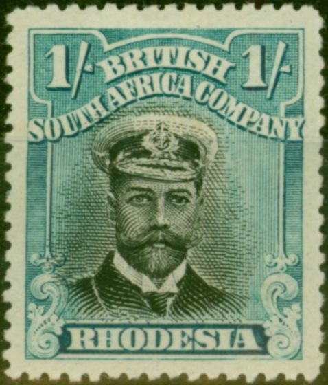 Old Postage Stamp Rhodesia 1913 1s Black & Deep Turquoise-Blue SG248 Die II P.15 Fine & Fresh MM