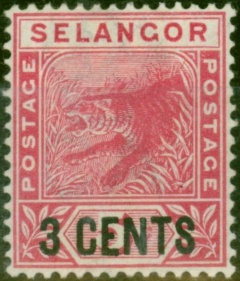 Selangor 1894 3c on 5c Rose SG53 Fine LMM  Queen Victoria (1840-1901) Collectible Stamps