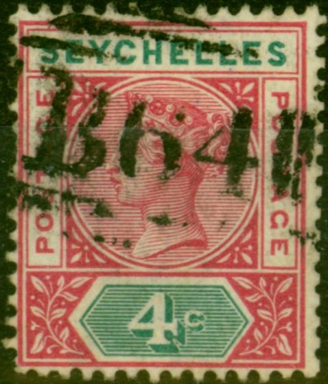 Rare Postage Stamp Seychelles 1890 4c Carmine & Green SG2 Fine Used