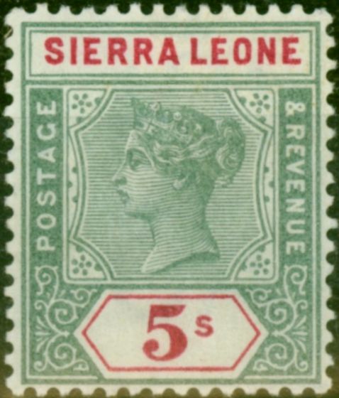 Old Postage Stamp Sierra Leone 1896 5s Green & Carmine SG52 Fine MM