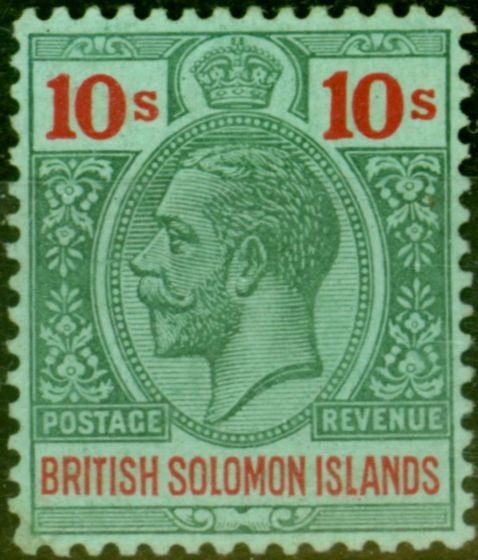 Valuable Postage Stamp from Solomon Islands 1914 10s Green & Red-Green SG37 Fine Mtd Mint