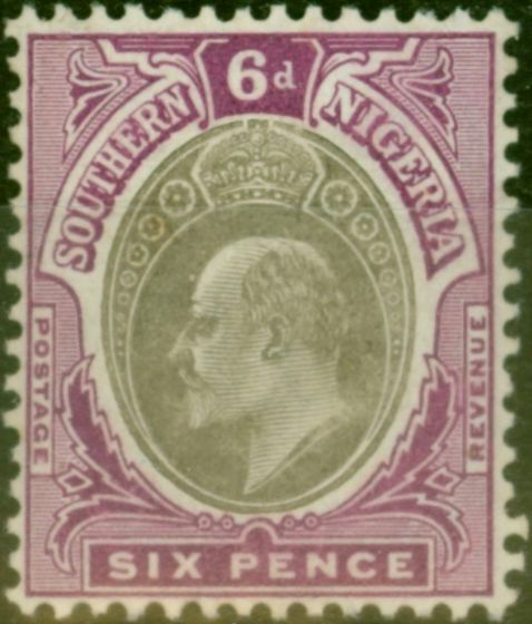 Old Postage Stamp Southern Nigeria 1905 6d Grey-Black & Bright Purple SG27 Fine MM