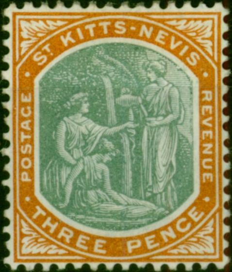 St Kitts 1903 3d Deep Green & Orange SG5 Good MM King Edward VII (1902-1910) Collectible Stamps