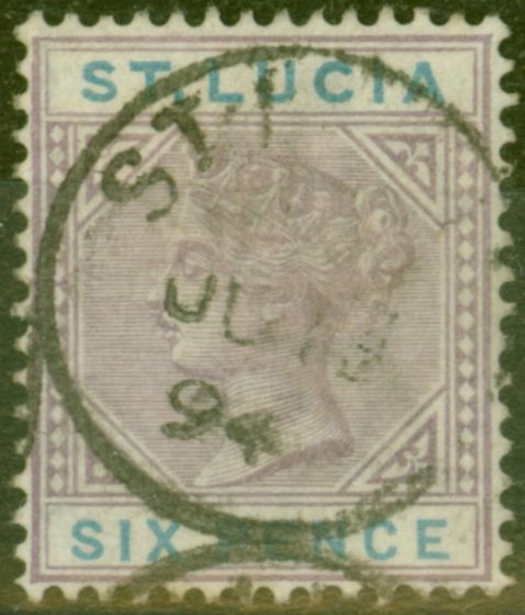 Old Postage Stamp from St Lucia 1891 6d Dull Mauve & Blue SG49 Fine Used