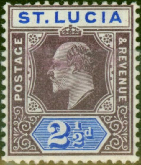Old Postage Stamp St Lucia 1904 2 1/2d Dull Purple & Ultramarine SG68 V.F MNH