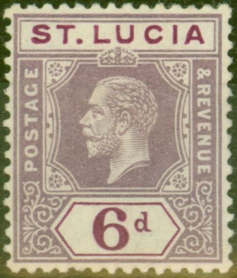 Rare Postage Stamp from St Lucia 1918 6d Grey-Purple SG84a Fine Mtd Mint