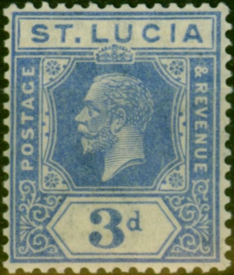 Rare Postage Stamp St Lucia 1924 3d Dull Blue SG99a Fine VLMM