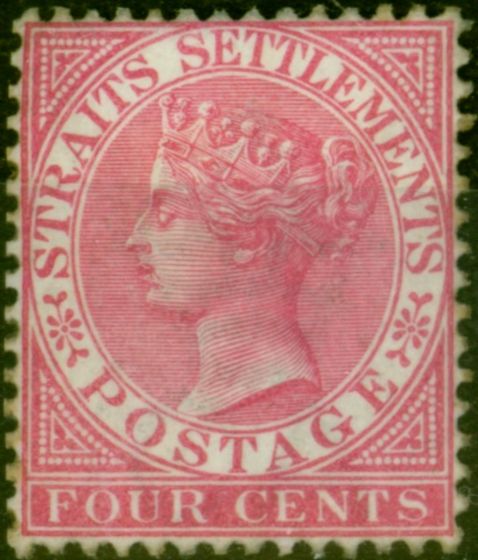 Rare Postage Stamp Straits Settlements 1882 4c Rose SG51 Good MM