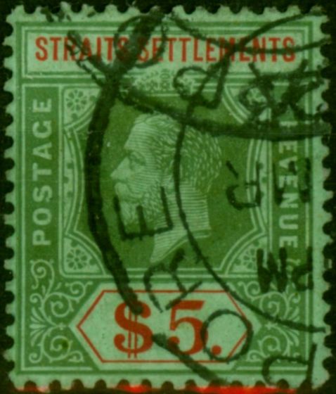 Straits Settlements 1920 $5 on Emerald Black SG212c Fine Used . King George V (1910-1936) Used Stamps