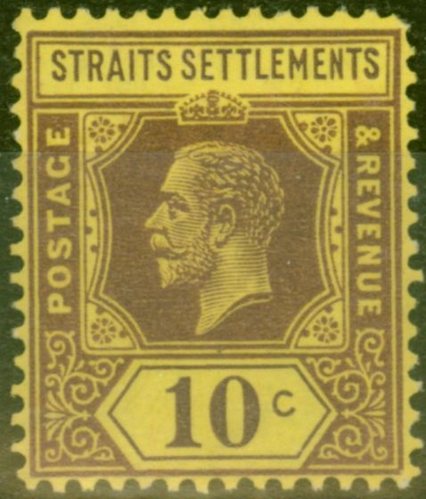 Old Postage Stamp from Straits Settlements 1933 10c Purple-Pale Yellow SG231ba Fine Lightly Mtd Mint