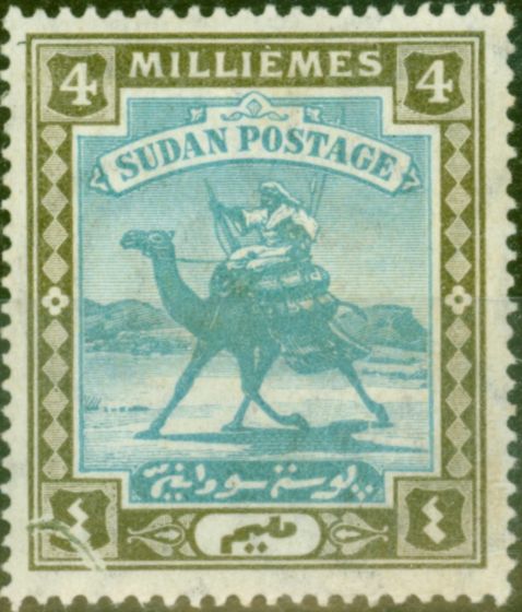 Rare Postage Stamp from Sudan 1902 4m Blue & Bistre SG21Var Curved Flaw Bottom Left Good Mtd Mint