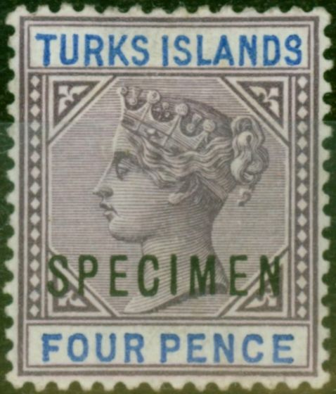 Rare Postage Stamp from Turks & Caicos 1895 4d Dull Purple & Ultramarine Specimen SG71s Fine Mtd Mint