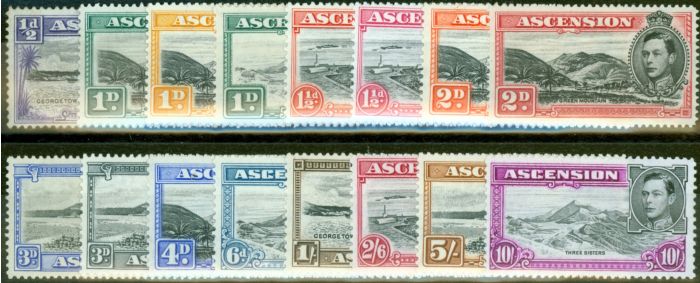 Valuable Postage Stamp from Ascension 1938-53 set of 16 SG38b-47b Fine Mtd Mint