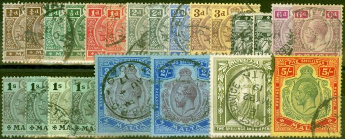 Old Postage Stamp Malta 1914-21 Extended Set of 23 SG69-88 Fine Used CV £600+