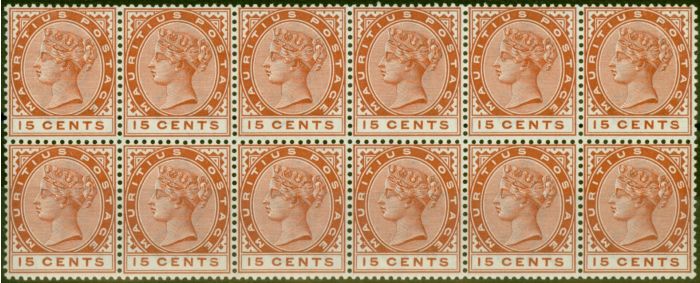 Collectible Postage Stamp Mauritius 1893 15c Chestnut SG107 Superb MNH Block of 12