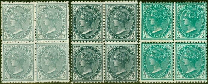 Rare Postage Stamp N.S.W 1892-99 Set of 3 SG271d-273a Fine MM Blocks of 4