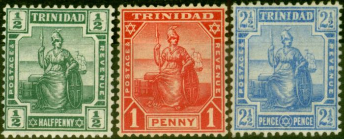 Old Postage Stamp from Trinidad 1909 Set of 3 SG146-148 Good Mtd Mint