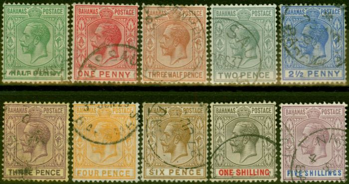 Old Postage Stamp Bahamas 1921-34 Set of 10 to 5s SG115-124 Fine Used