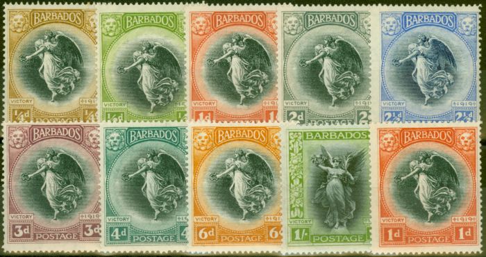 Rare Postage Stamp from Barbados 1920 Victory set of 10 to 1s SG201-212 V.F Lightly Mtd Mint