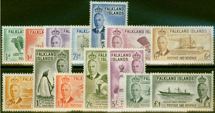Valuable Postage Stamp Falkland Islands 1952 Set of 14 SG172-185 Good LMM