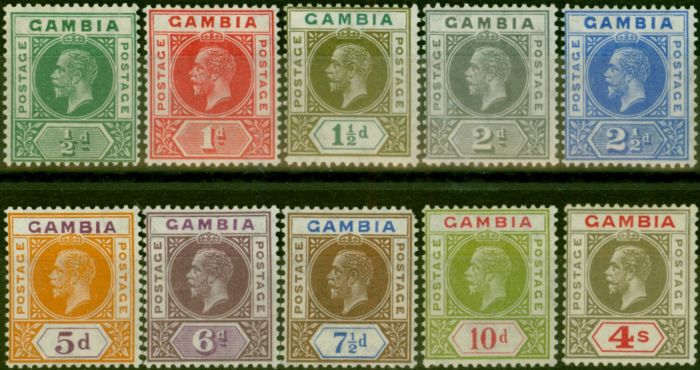 Collectible Postage Stamp Gambia 1921-22 Set of 10 SG108-117 Fine MM
