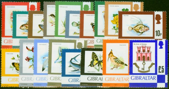 Collectible Postage Stamp from Gibraltar 1977 Set of 18 SG374-389a Very Fine MNH