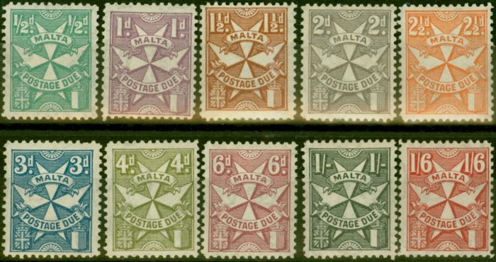 Collectible Postage Stamp Malta 1925 Postage Due Set of 10 SGD11-D20 Fine MM