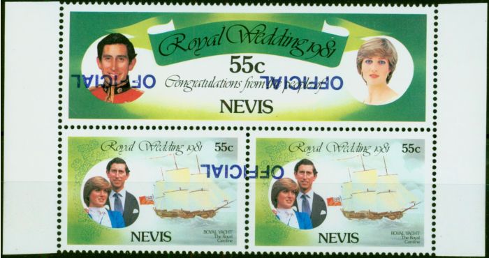 Valuable Postage Stamp Nevis 1983 Royal Wedding 55c Mini Sheet SG025gd-026gs Opt Inverted V.F MNH