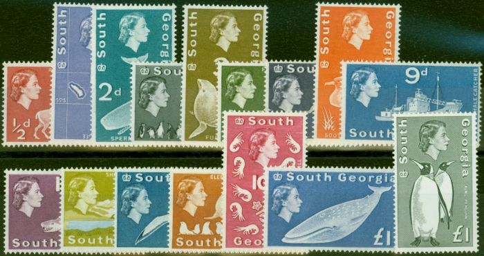 Rare Postage Stamp from South Georgia 1963-69 Set of 16 SG1-16 Fine & Fresh Mtd Mint