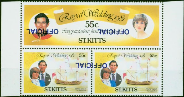 Rare Postage Stamp St Kitts 1983 Royal Wedding Mini Sheet SG025gd-026gc 'Opt Inverted' V.F MNH
