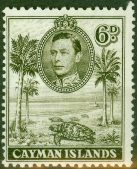 Rare Postage Stamp from Cayman Islands 1938 6d Olive-Green SG122 P.11.5 x 13 Fine MNH