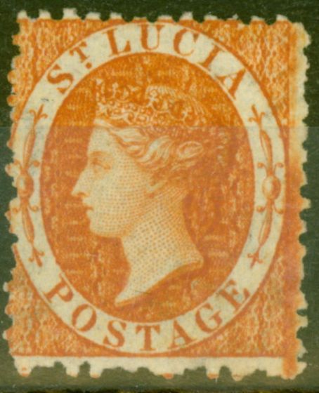 Collectible Postage Stamp from St Lucia 1864 (1s) Brown-Orange SG14x Wmk Reversed Fine & Fresh Lightly Mtd Mint